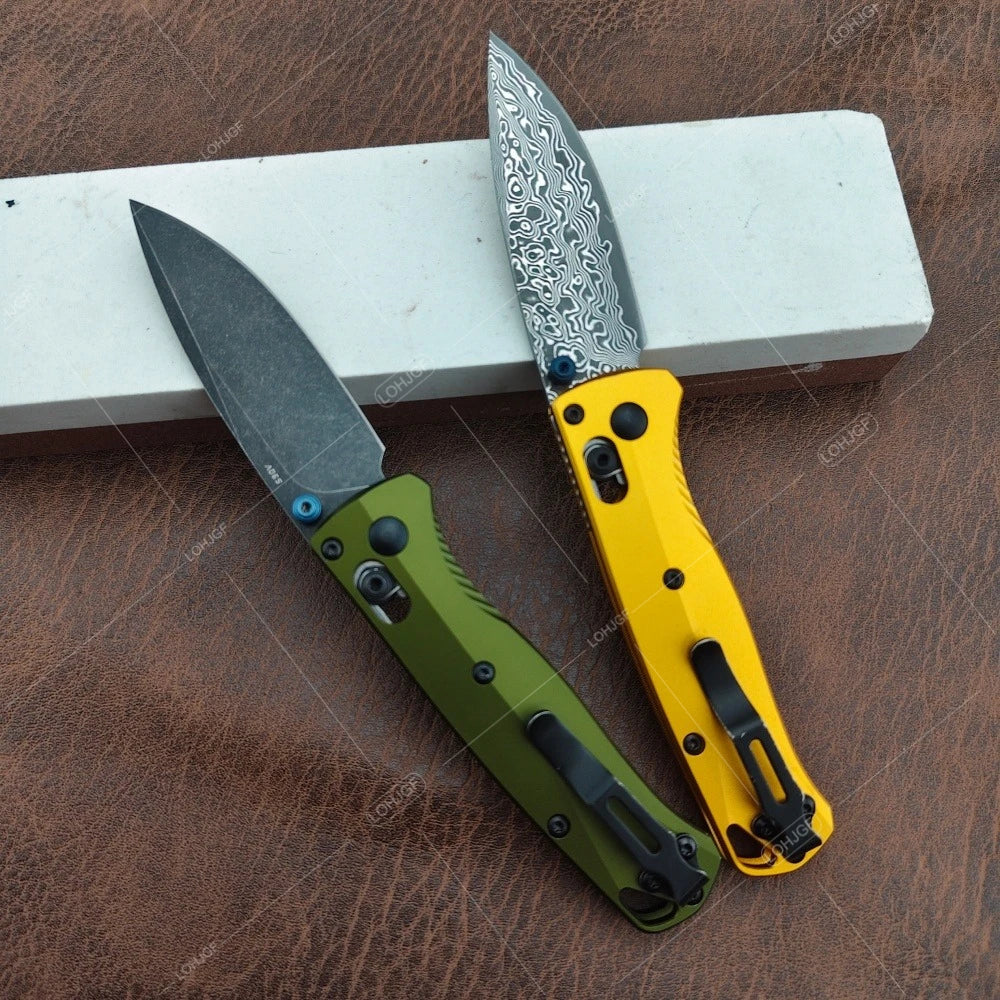 BM 533BK-2 Folding Knife & BM 533 Damascus Folding Knife with Pocket Clip Multi-functional Fishing Portable Outdoor EDC Knives