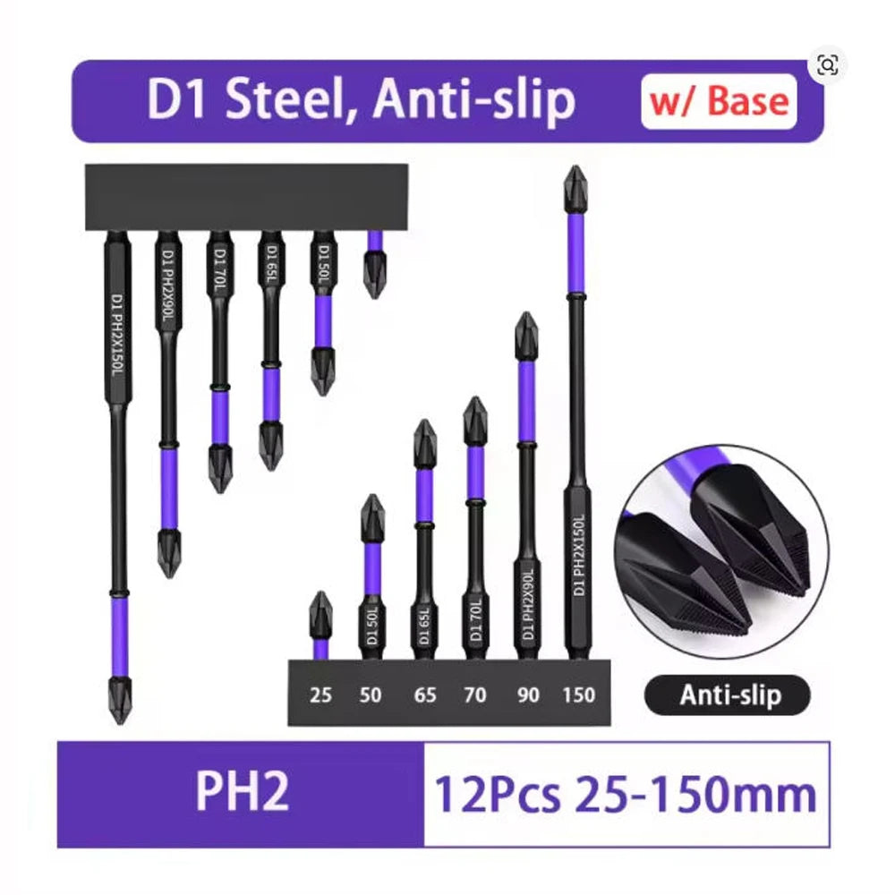 New Anti-Slip Long Screwdriver Bit Set Magnetic Impact Phillips Bit Hex Shank Cross Impact Driver Bit for Power Drilling