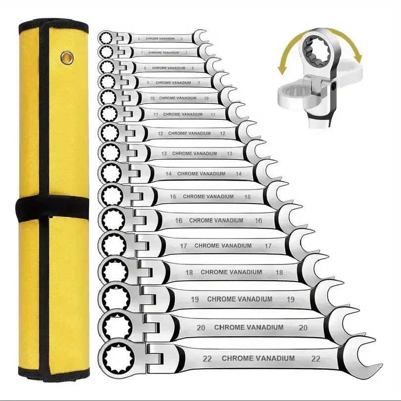 5pcs Flex Head Ratchet Wrench Set, Metric, Chrome Vanadium Steel Combination Spanner Key Wrench Kits Hardware Hand Tool
