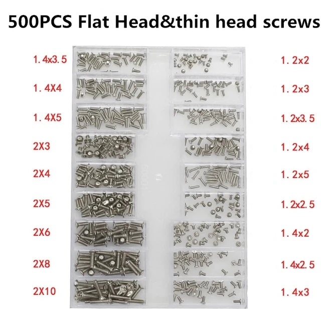 500PCS 18Size Laptop Notebook Tiny Computer Replacement Electronic Screws Assortment Repair Kit Flat Head Mini Screw Set