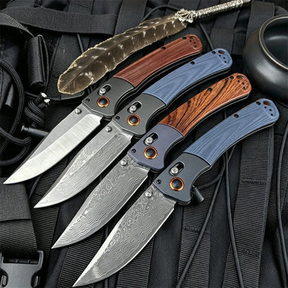 Damascus Blade 15080 BM Axis Folding Pocket Knife G10 Wooden Handle Compact Outdoor Camping Lightweight Easy To Use Hand Gitfs
