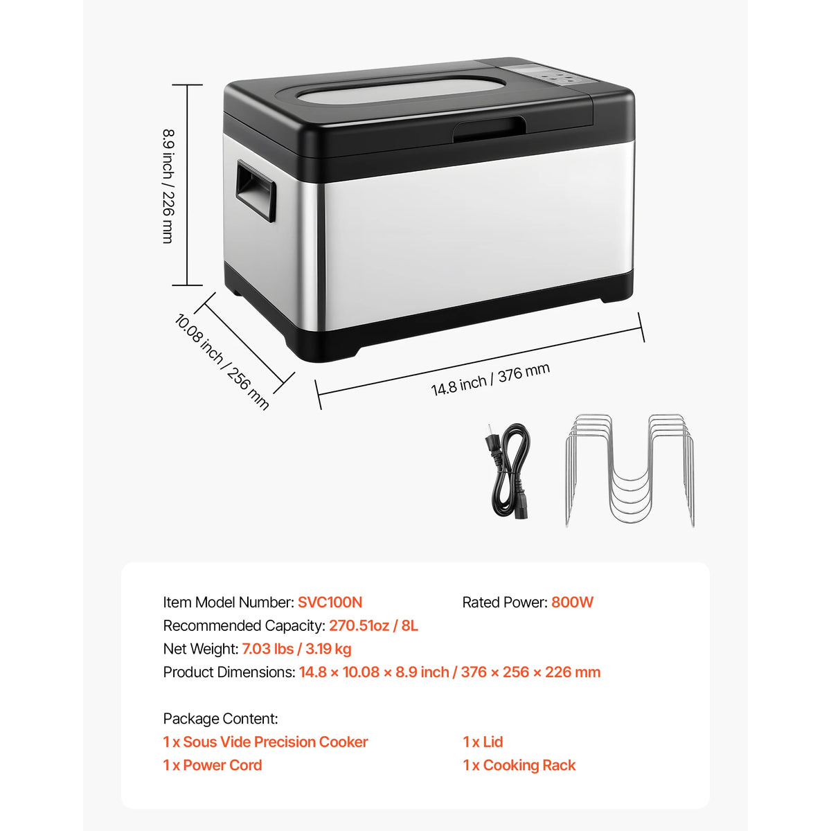 SucceBuy 800 W Sous Vide Cooker  with LED Digital Display Glass Lid Precise Temperature & Timer Control for Family & Friends