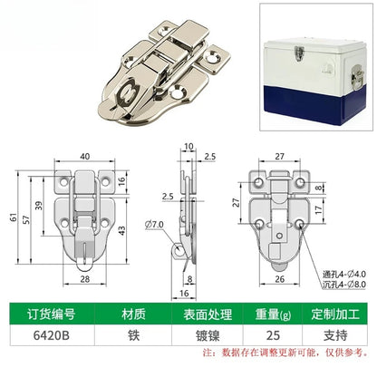 Box snap, nickel-plated iron lock snap, bag fastener, hook, wooden box and toolbox lock, fixed lock, hardware accessory