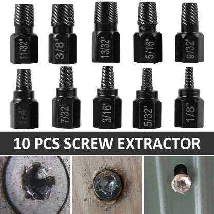 10Pcs Screw Extractor Kit Alloy Steel Damaged Screw Remover Set Metal Easy Out Drill Bits Bolt Stud Multi-Spline Screw Extractor