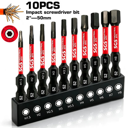 10-Piece 50mm Inner Hex Bits Set S2 Steel Magnetic Torque Buffer Repair Accessories Full Specification H1.5-H8 Complete Set