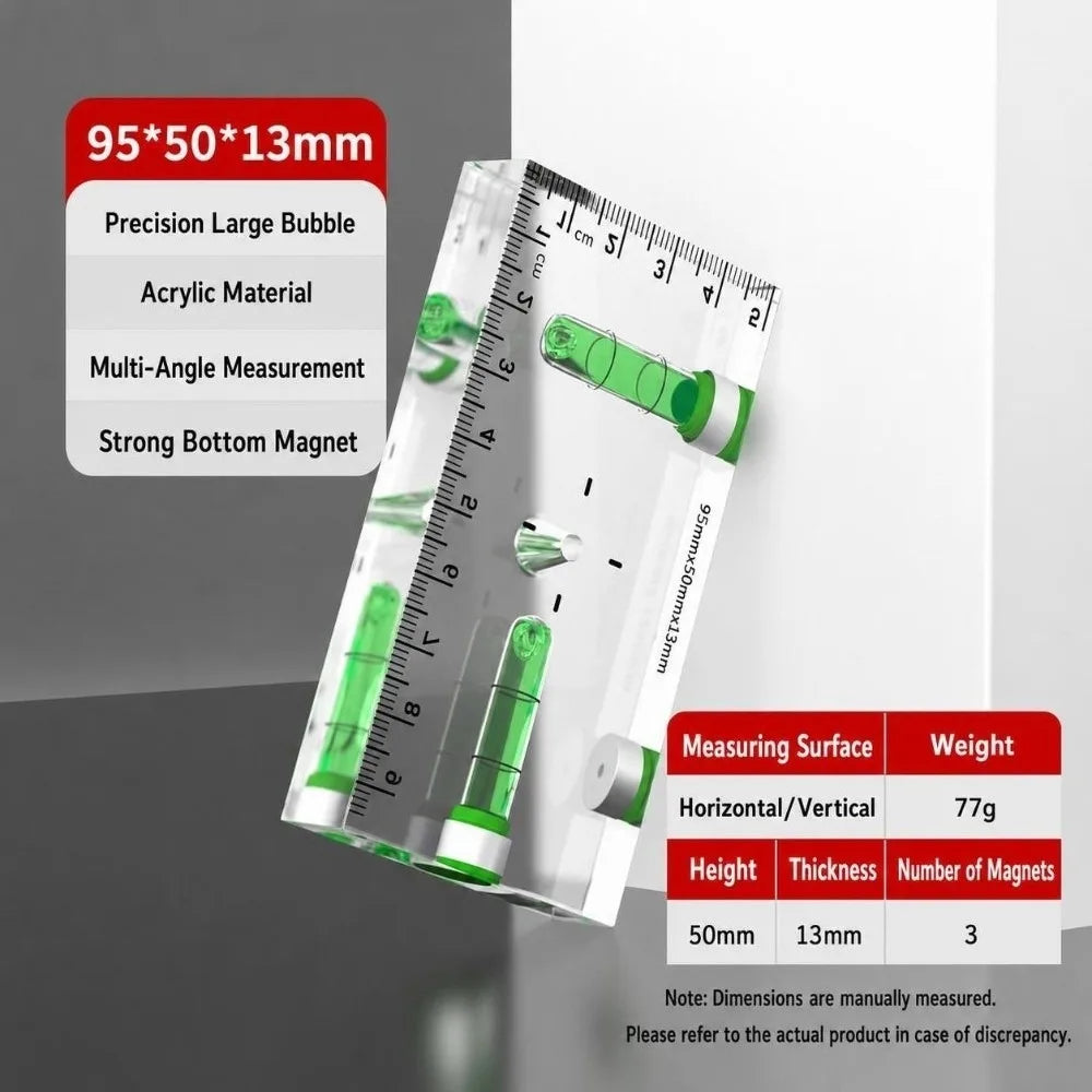 1PC Acrylic Mini Level Ruler Magnetic Horizontal Vertical Spirit Level High Precision Transparent Angle Measuring Tool