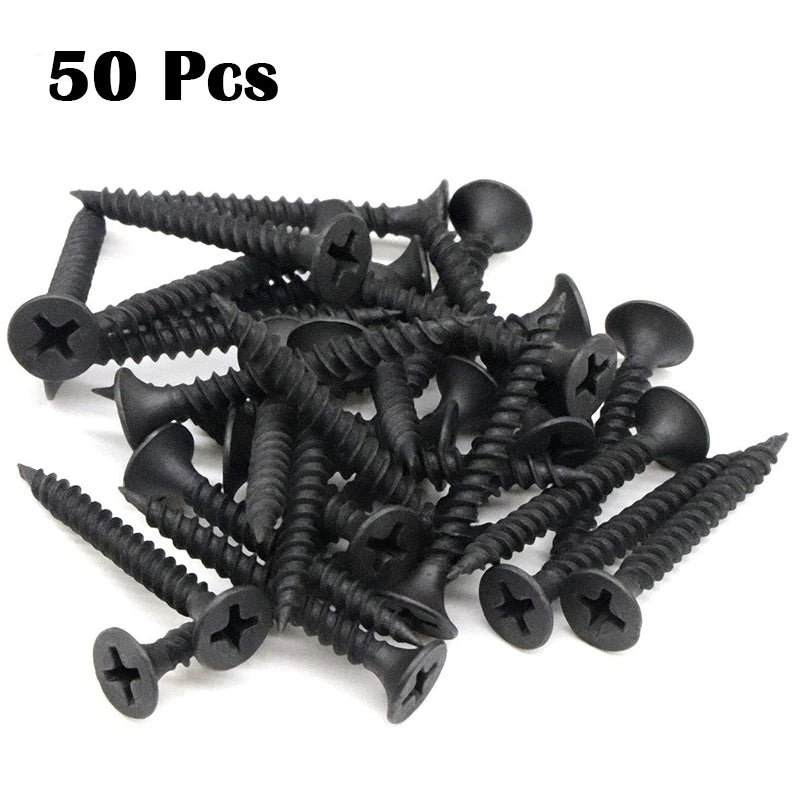 50pcs M3.5 Black Steel Small Phillips Flat Countersunk Cross Round Pan Head Self-tapping Wood Screws DIY Carbon Steel Screws