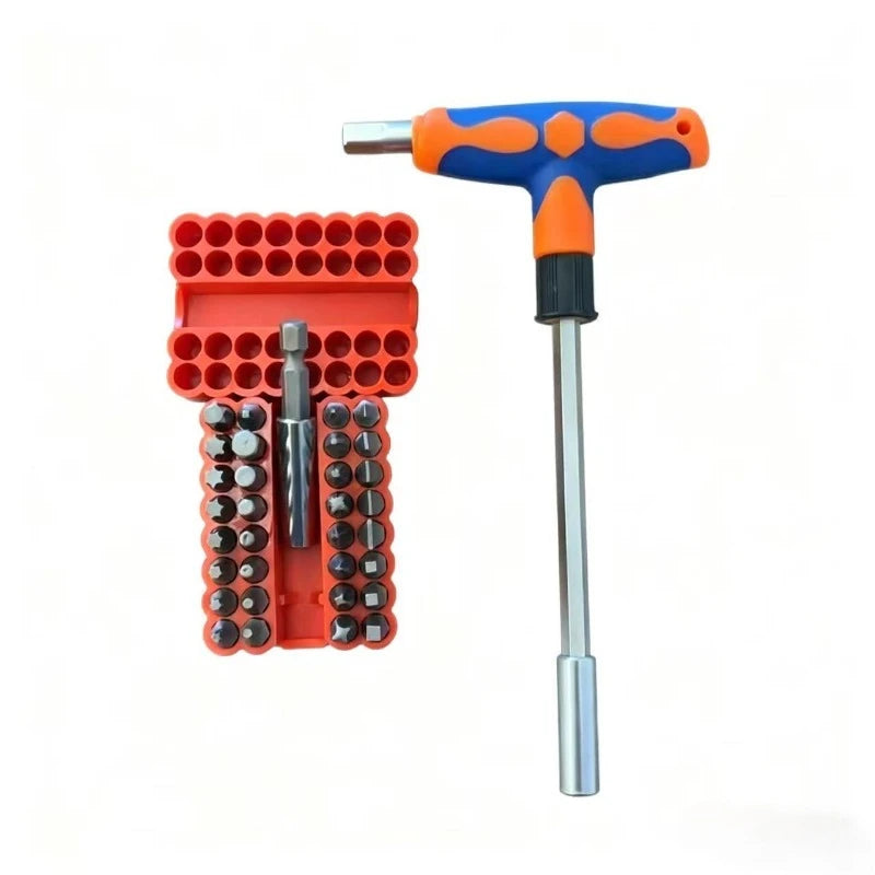Screwdriver Set with T-Shape Cross and Straight Slot Hexagon and Plum-Shaped Heads Plus Socket Set for DIY Lovers