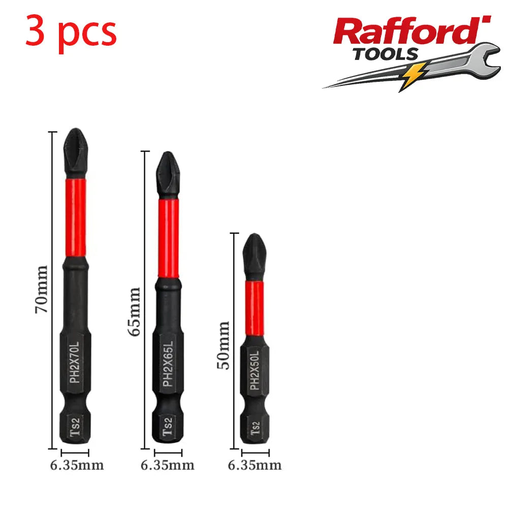 Rafford 12 Pcs S2 Steel Magnetic Screwdriver Bit Set, 1/4" Shank Non-Slip Phillips Impact Bits for Electric & Manual Drivers