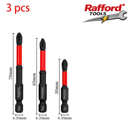 Rafford 12 Pcs S2 Steel Magnetic Screwdriver Bit Set, 1/4" Shank Non-Slip Phillips Impact Bits for Electric & Manual Drivers