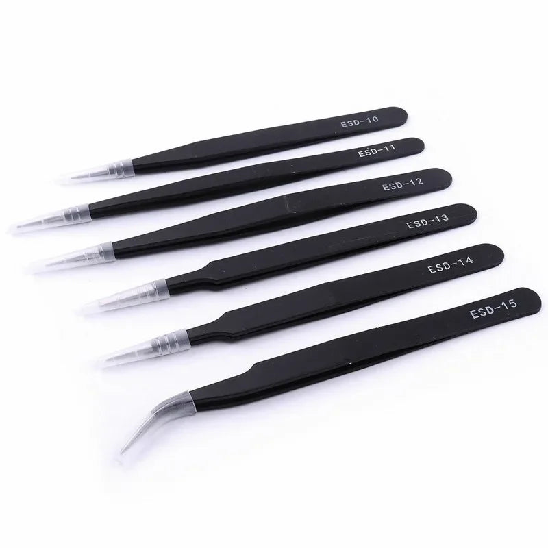 VETUS Anti Static Stainlesss Steel Tweezers Set6PC1.5mm Precision Curved Tips for Electronics Repair Watchmaking Craft Model DIY