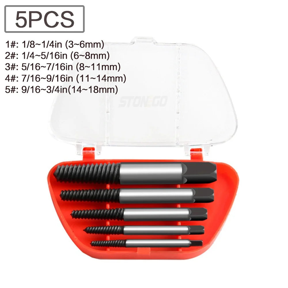 5/6PCS Broken Screw Extractor Set, Carbon Steel Double End Damaged Bolt Remover Drill Bits with Storage Case