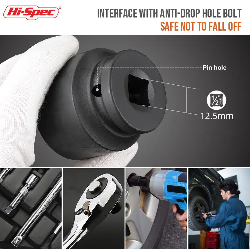 Heavy Duty 1/2" Drive Hexagon Impact Socket Shallow Metric Sockets for Impact Driver  High Torque CR-MO Tools for auto repair