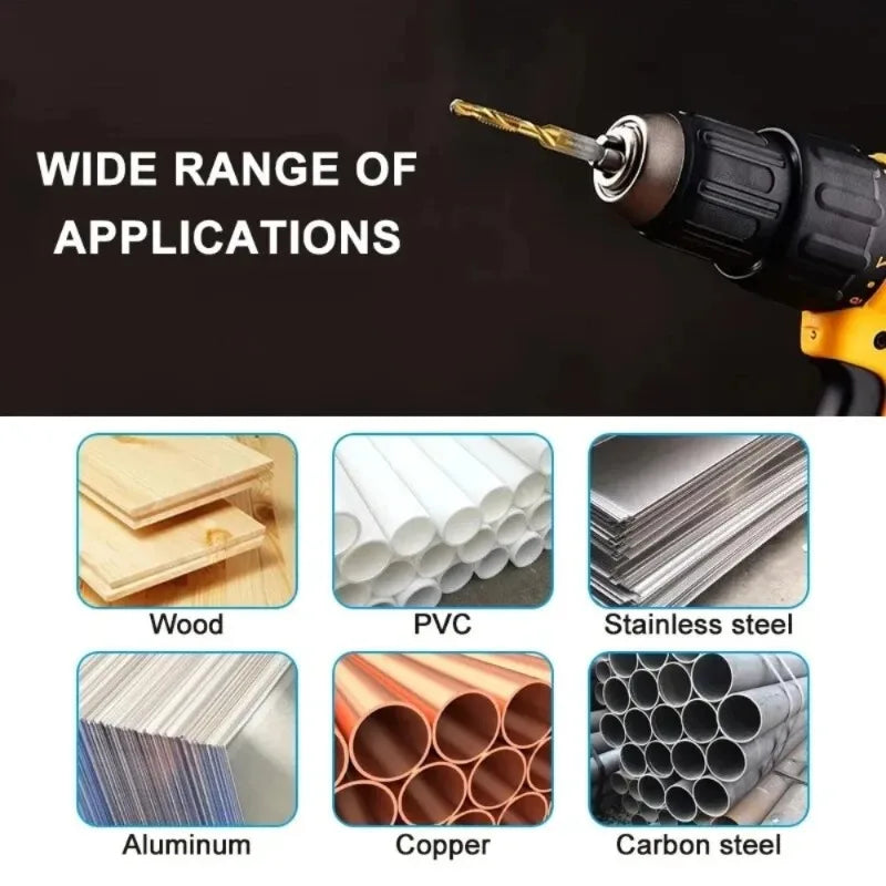 6Pcs HSS Drill Tap Set High Speed Combination Drill and Tapping Tool for Drilling Tapping Threading M3 M4 M5 M6 M8 M10 Drill Bit