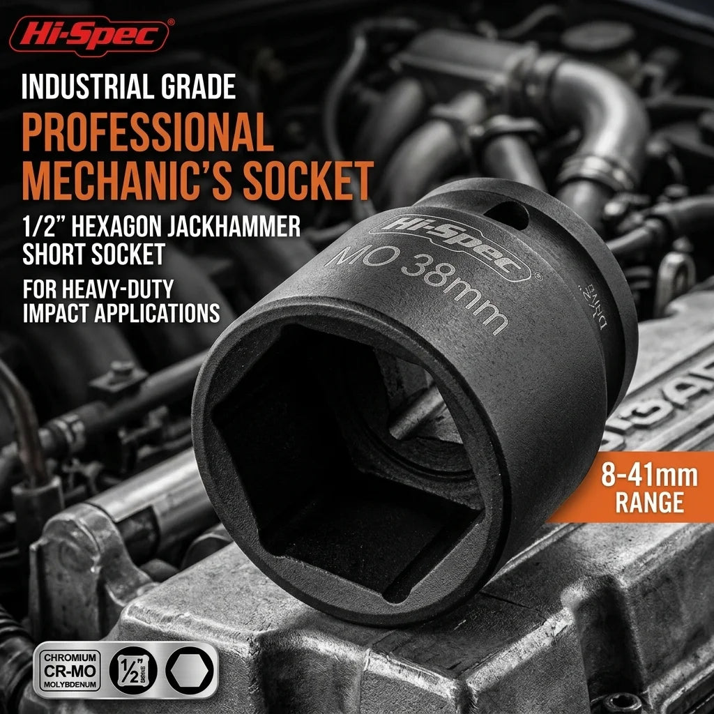 Heavy Duty 1/2" Drive Hexagon Impact Socket Shallow Metric Sockets for Impact Driver  High Torque CR-MO Tools for auto repair