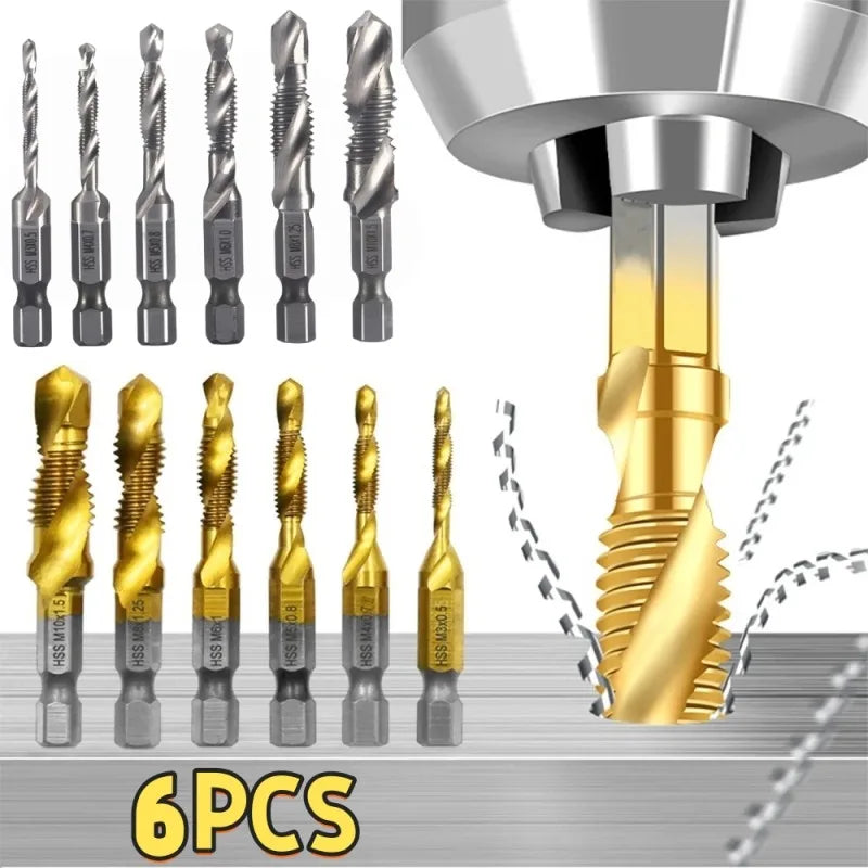 6Pcs HSS Drill Tap Set High Speed Combination Drill and Tapping Tool for Drilling Tapping Threading M3 M4 M5 M6 M8 M10 Drill Bit