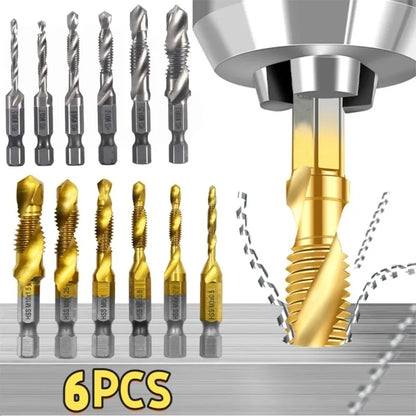 6Pcs HSS Drill Tap Set High Speed Combination Drill and Tapping Tool for Drilling Tapping Threading M3 M4 M5 M6 M8 M10 Drill Bit