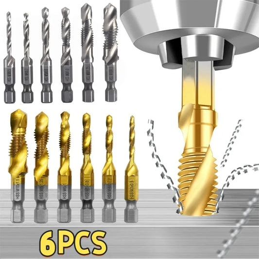 6Pcs HSS Drill Tap Set High Speed Combination Drill and Tapping Tool for Drilling Tapping Threading M3 M4 M5 M6 M8 M10 Drill Bit