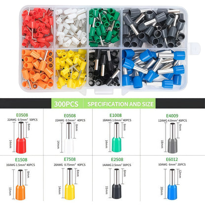 HSC8 6-4 Hexagonal Crimping Pliers with 300 PCS Multi-Specification Insulated Wire Ferrules Terminals Box Kit for Electrical Wir
