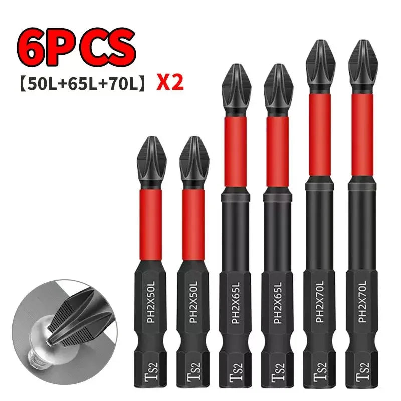 Anti Slip Bits Magnetic Screwdriver Bit Set S2 Alloy Steel Impact Resistance Bits-3/6/12Pcs Suitable for Electric Drills