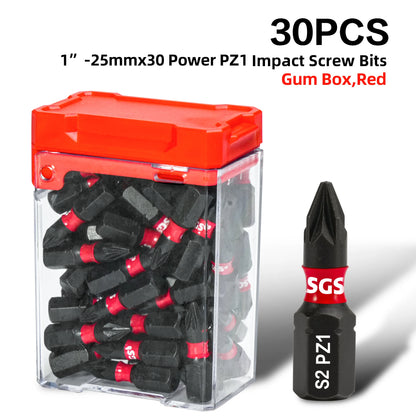 30PCS Pozidriv Screwdriver Bits PZ1 PZ2 PZ3 Options, 25mm S2 Steel Impact Driver Bits, 1/4" Hex for Woodworking & Construction