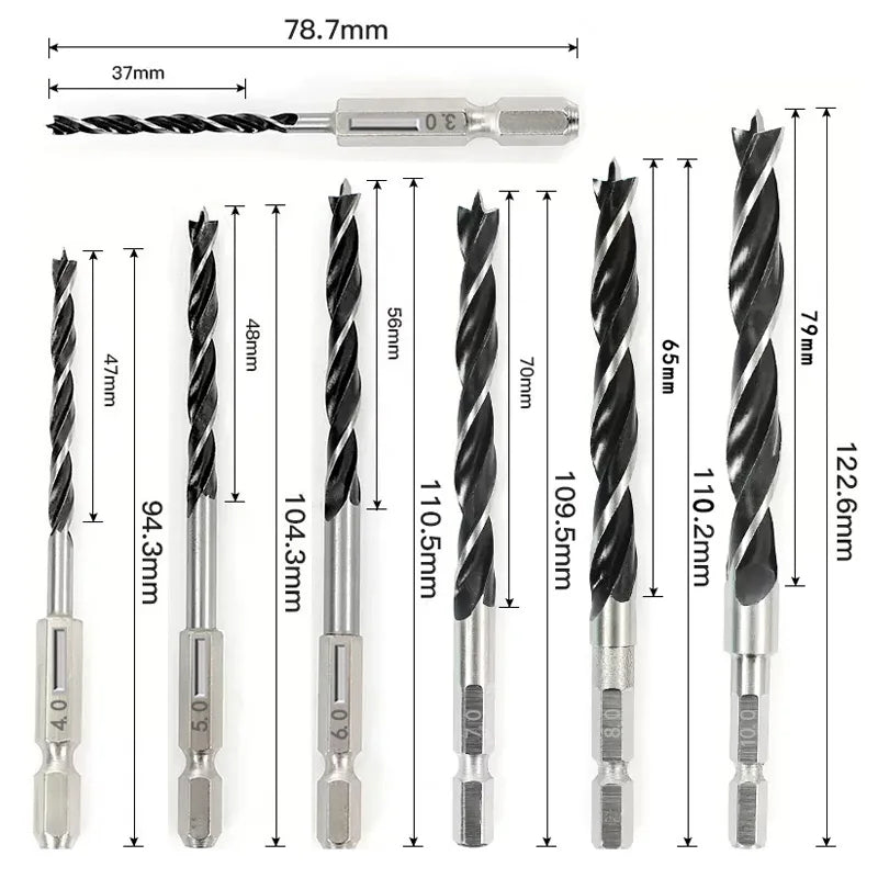 3/5/7PCS 3/4/5/6/7/8/10mm 1/4 Hexagonal Handle Three Pointed Woodworking Drill Bit Set Woodworking Hole Reaming Power Tool