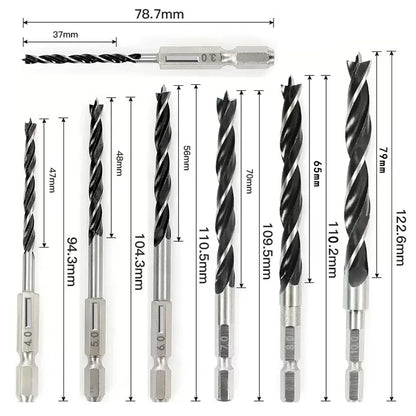 3/5/7PCS 3/4/5/6/7/8/10mm 1/4 Hexagonal Handle Three Pointed Woodworking Drill Bit Set Woodworking Hole Reaming Power Tool