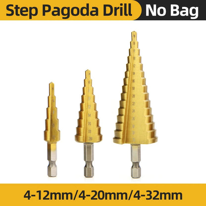 TOOLEYE HSS Titanium Step Drill Bit Stage Drills For Metal Wood High Speed Stepped Drill Set Power Tools 3-12 4-12 4-20 4-32mm