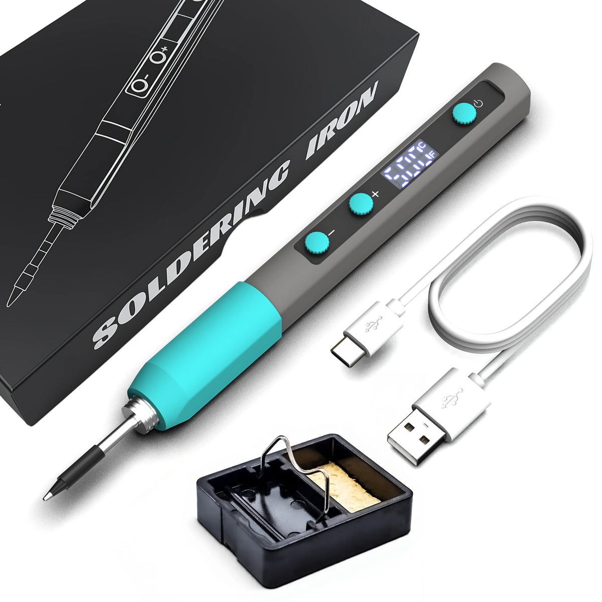 USB Portable Mini Digital Display Soldering Iron Kit with Fast Heating, Adjustable Temperature, and Plug-in Design