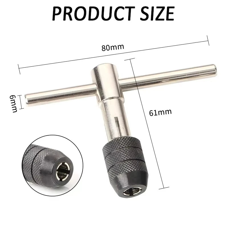 T-Handle Wrench M3 M4 M5 M6 M8 Hand Tap Reamer Thread Tapping Tool Set Adjustable Machine Screw Thread Tapping Drill Bit