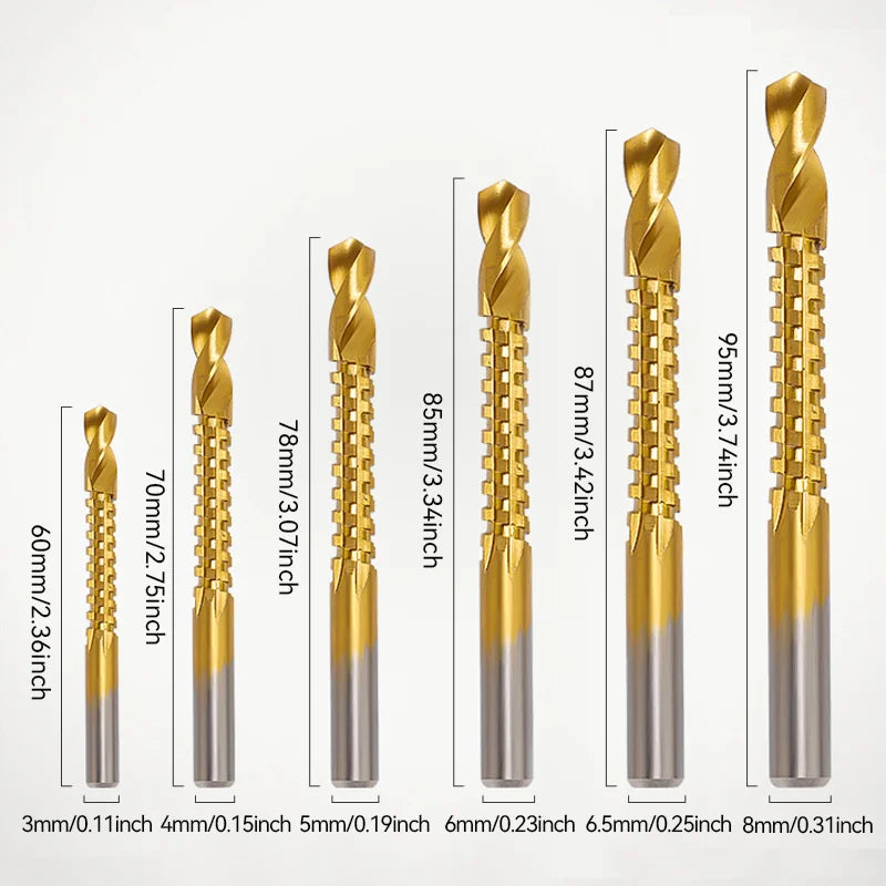 HSS Twist Drill Bits Set Titanium Coated Drill Bit 3-8mm Serrated Grooving Spiral Jagged Saw Drill Bit Composite Drill Bits