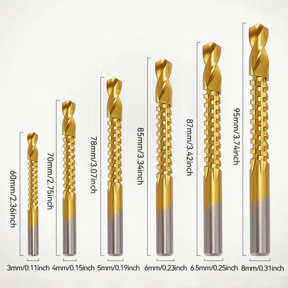 HSS Twist Drill Bits Set Titanium Coated Drill Bit 3-8mm Serrated Grooving Spiral Jagged Saw Drill Bit Composite Drill Bits