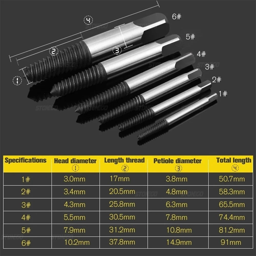 5/6PCS Broken Screw Extractor Set, Carbon Steel Double End Damaged Bolt Remover Drill Bits with Storage Case