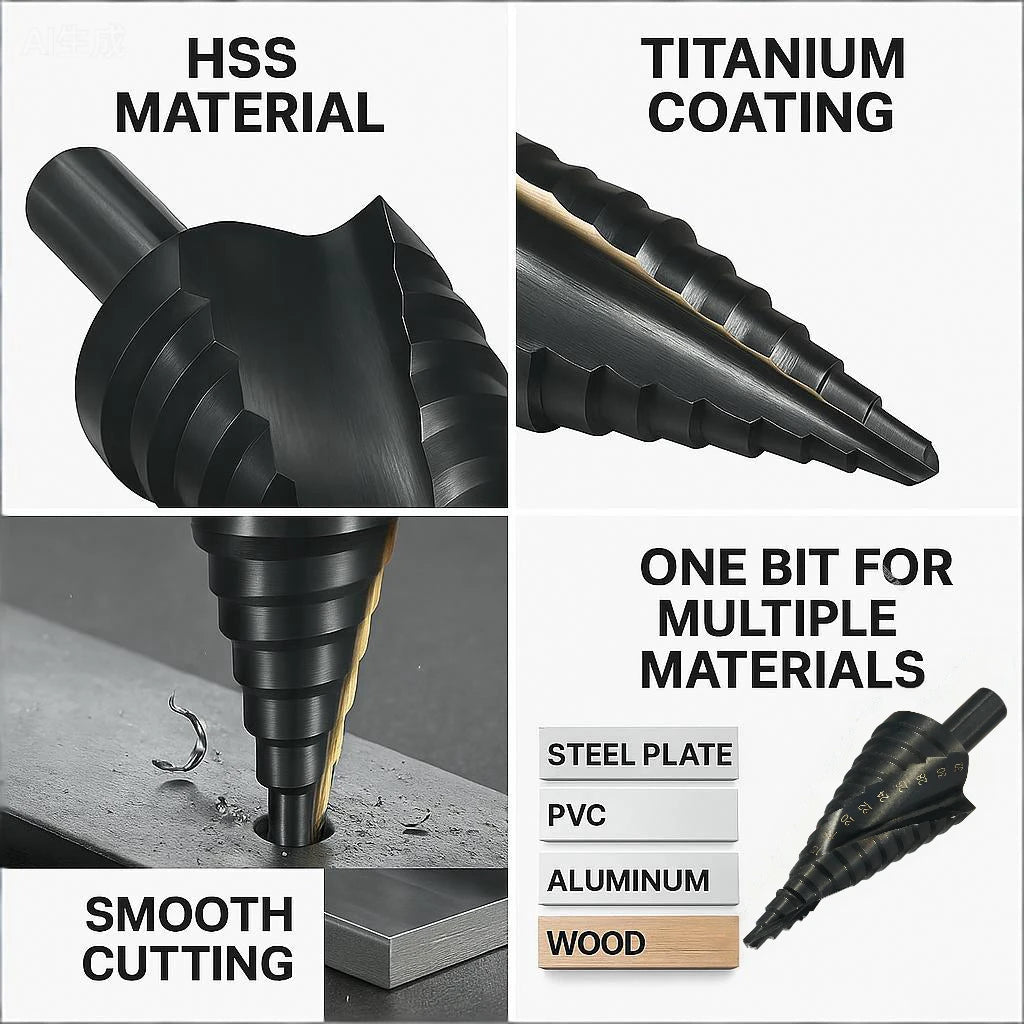 HSS Cobalt Step Drill Bit 4-32mm Spiral Cone Bit Triangle Shank Metal Wood Drilling Reamer High Speed Steel DIY Tool