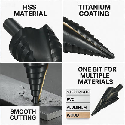 HSS Cobalt Step Drill Bit 4-32mm Spiral Cone Bit Triangle Shank Metal Wood Drilling Reamer High Speed Steel DIY Tool