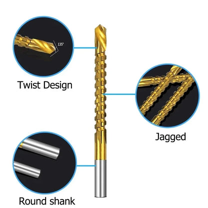 6 Pack Titanium Coated HSS Twist Drill Bits 3-8mm for Wood Metal