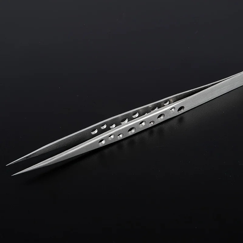 Stainless Steel Precision Tweezers，Straight & Curved Tip with Vent Holes, Anti-Slip Fine Point Tweezers for Electronics Repair