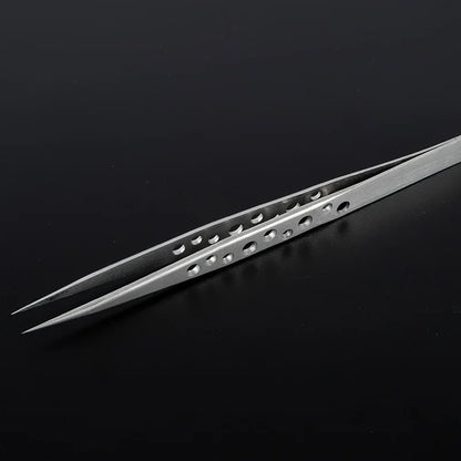Stainless Steel Precision Tweezers，Straight & Curved Tip with Vent Holes, Anti-Slip Fine Point Tweezers for Electronics Repair