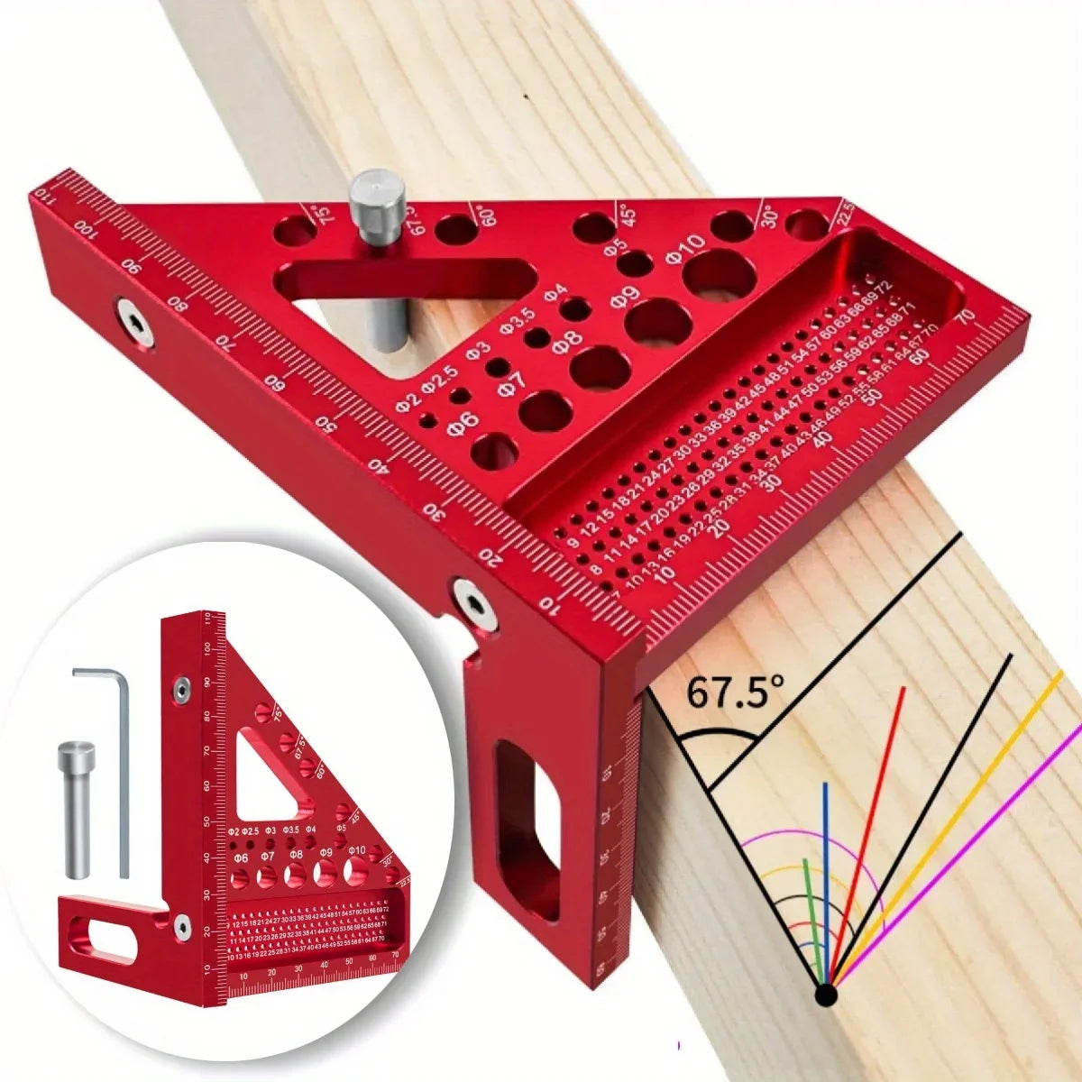 Carpenter Square - Multi-angle Set Square Precision T-square Aluminum Scribing Ruler for Woodworking, Construction and Engineers