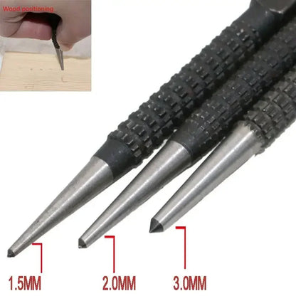3Pcs High-Carbon Steel Center Punch Non-Slip Pin Punch Set for Alloy Steel Metal Wood Drilling Essential Tool for Craftsmen