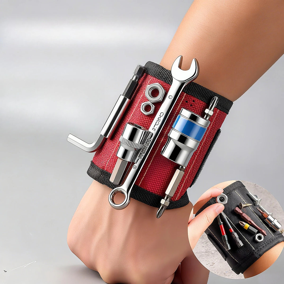3 Rows 9 Magnets Strong Magnetic Wristband, Portable Powerful Magnet Wrist Tool Holder for Screws Hardware Repair