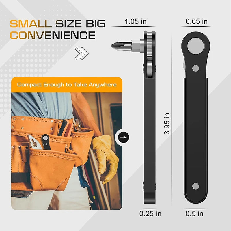 Right Angle Screwdriver Set Mini Ratcheting 90 Degree Offset Wrench Kit Pocket Tool for DIY Repair Low Profile Bit Socket