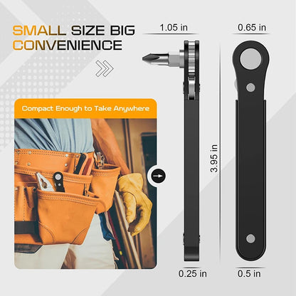 Right Angle Screwdriver Set Mini Ratcheting 90 Degree Offset Wrench Kit Pocket Tool for DIY Repair Low Profile Bit Socket