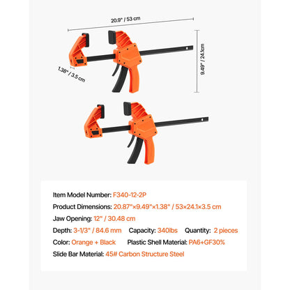 SucceBuy Bar Clamps 2Pcs 50" Parallel Clamp Set F Clamp w/ 1100lbs Load Limit  High-strength Plastic and Carbon Steel Wood clamp