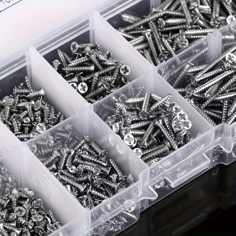 Set of 800 Self-Tapping Wood Screws, M2 Phillips Flat Head Screws for Sheet Metal, Assortment Kit of Self-Screws with Lock Nuts