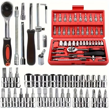 150/46pcs Socket Tool Set, Automotive & Motorcycle Repair Tool Kit - Durable Chrome Vanadium Steel, Includes Ratchet Wrenches