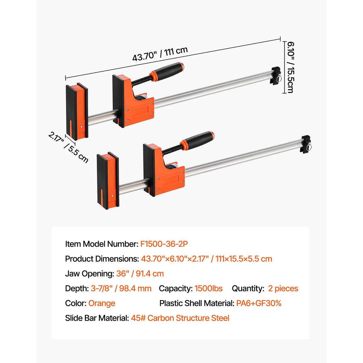 SucceBuy Bar Clamps 2Pcs 50" Parallel Clamp Set F Clamp w/ 1100lbs Load Limit  High-strength Plastic and Carbon Steel Wood clamp