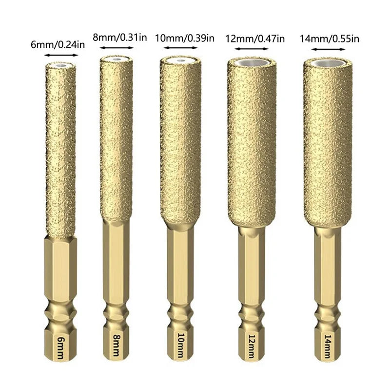 5PCS Diamond Brazed Rotary Burrs 6/8/10/12/14mm Hex Shank Drill Bits Diamond  Head Reamer For Metal Ceramic Stone Grinding