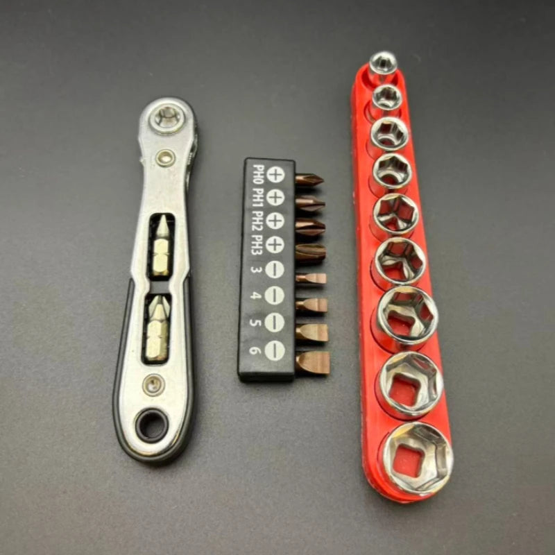 1/4 Bi Directional Mini Ratchet Screwdriver Set Multi Functional Home DIY Manual Tool, Suitable for Small Space Use