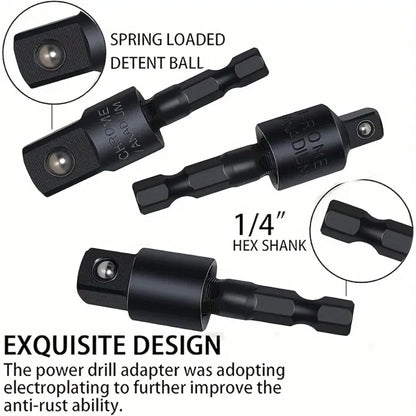 Flexible Drill Bit Extension 105° & 90° Right Angle Adapter, 1/4 3/8 1/2" Impact Socket Set, 360° Rotatable Shaft Extension